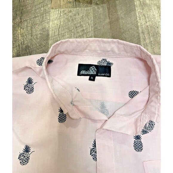 Molokai Surf Co Button-Up Shirt Pink Pineapple XL Vacation Travel Party Fun - Picture 10 of 13